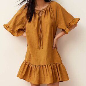 NWT Bronze/Amber Crinkled texture ruffle-trim minidress